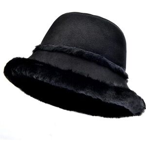 Harssidanzar Shearling Bucket Hat Lambskin Leather